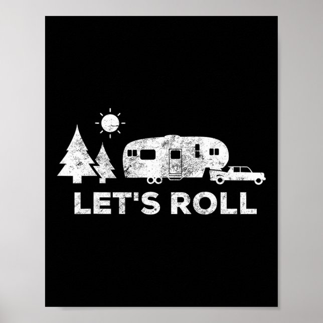 Affiche T-shirt de camping Let's Roll Camping roulotte car (Devant)
