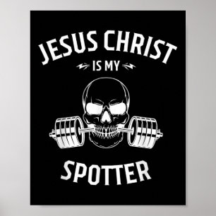 Affiche T-shirt de gym crâne drôle Jésus est mon spotter W