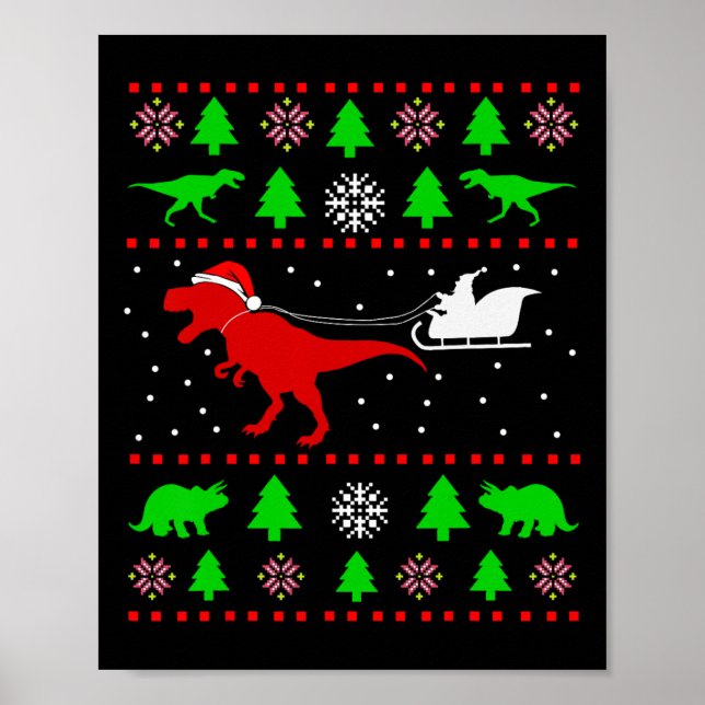 Affiche T-shirt de Noël laid à dinosaures pour adultes et  (Devant)