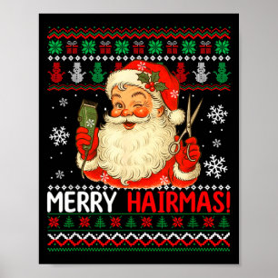 Affiche T-shirt de Noël Merry Hairmas Santa Coiffeur