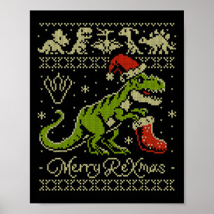 Affiche T-shirt de Noël moche dinosaure - Noël drôle 