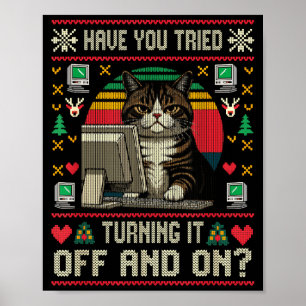 Affiche T-shirt de Noël moche Tech Suprts Cat Ingénieur In