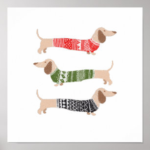 Affiche T-shirt de Noël pour chiots teckel - Amusement de