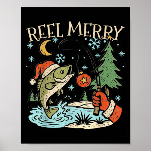 Affiche T-shirt de pêche drôle de Noël Reel Merry Hook B F