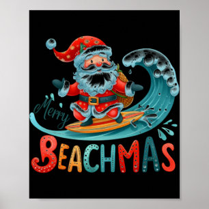Affiche T Shirt Design Rétro Surfant Santa Beachmas Joyeux