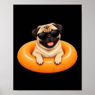 Affiche T-shirt d'été Pug Flotteur de piscine pour chien m