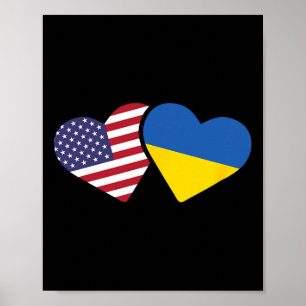 Affiche T Shirt Drapeau Ukraine Usa Cœur Américains Ukrain