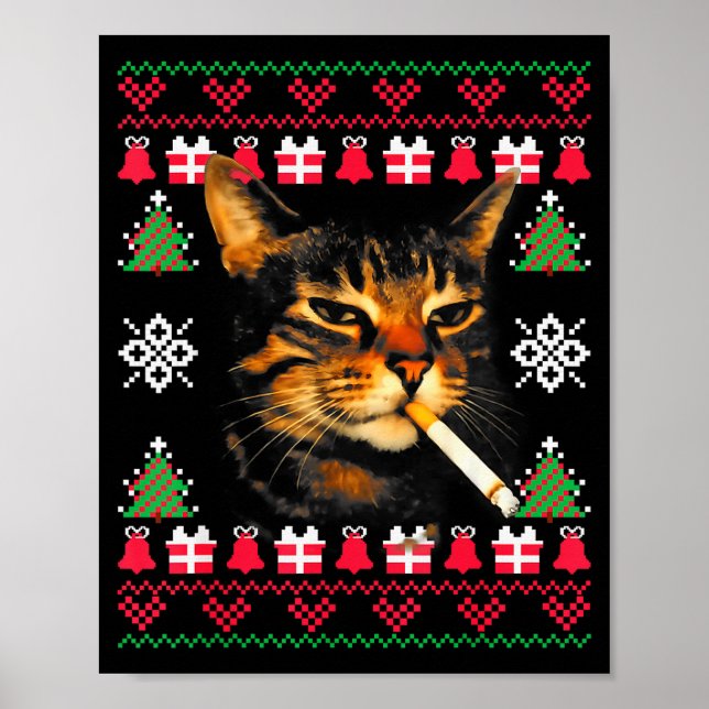 Affiche T-shirt drôle de chat qui fume pour Noël  (Devant)