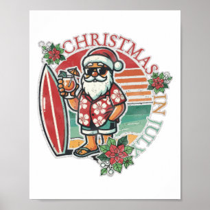 Affiche T-shirt drôle de Noël en juillet Santa d'été faisa