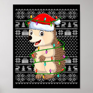 Affiche T-shirt drôle de Noël Hérisson Lumières Santa Noël