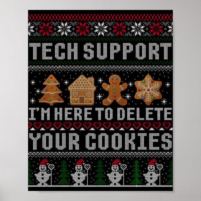 Affiche T Shirt drôle de Noël Tech Suprt Ordinateur  (Devant)