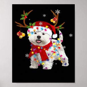 Affiche T-shirt drôle de Westie Noël Renne Lumières de Noë