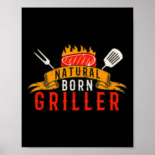 Affiche T-shirt drôle pour hommes BBQ Né Grillard Naturel