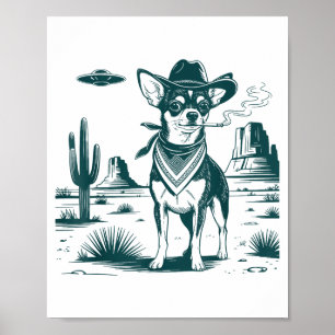 Affiche T-shirt drôle Western Ufo Cowboys Chihuahua Vintag