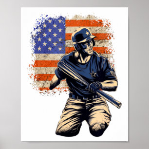 Affiche T Shirt Équipe de Baseball Drapeau Américain 4 Jui