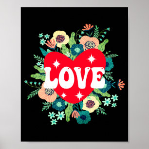 Affiche T Shirt Fête des Amoureux Rouge Amour Cœur Floral 