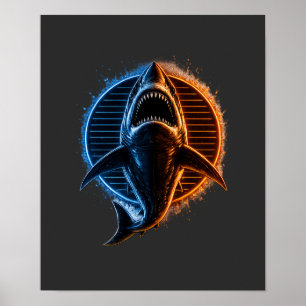 Affiche T-shirt graphique bleu et orange avec requin   Fie
