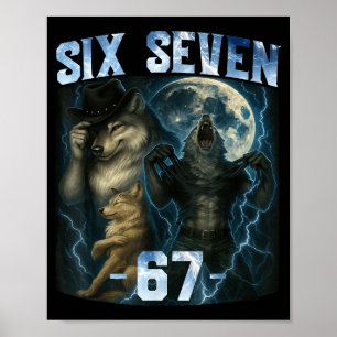 Affiche T-shirt graphique drôle 67 Alpha Wolf Six Sept Hum