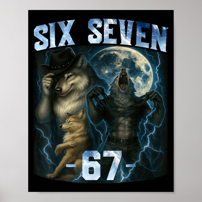 Affiche T-shirt graphique drôle 67 Alpha Wolf Six Sept Hum (Devant)