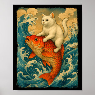 Affiche T-shirt graphique homme femme drôle chat Koi art j