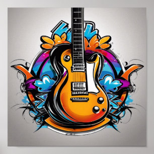 Affiche T-shirt guitare psychédélique