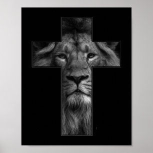 Affiche T-shirt Jésus Croix Avec Visage Lion, Foi En Dieu 