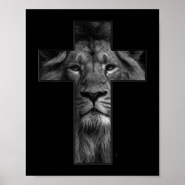 Affiche T-shirt Jésus Croix Avec Visage Lion, Foi En Dieu  (Devant)