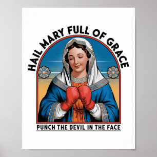 Affiche T-Shirt Mary Religieuse Boxe Drôle Punch Chrétien