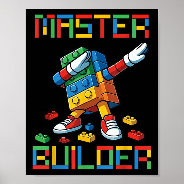 Affiche T-shirt Master Builder Blocs de Dabbing Briques Co (Devant)