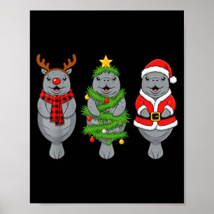 Affiche T-shirt mignon de lamantin de Noël, lamantin des f