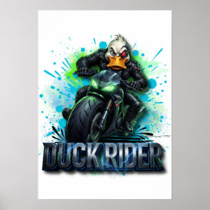 Affiche T-Shirt Motocyclette Canard Cyber Duck Rider 3D