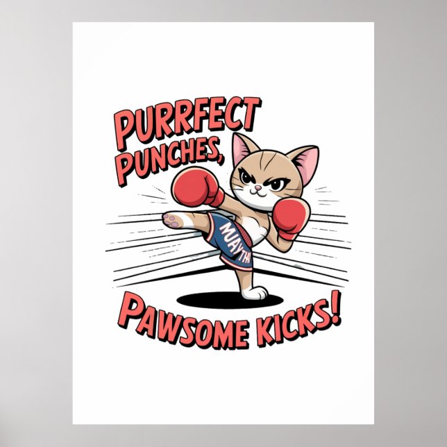 Affiche T-shirt Muay Thai Boxing Cute Anime Cat (Devant)