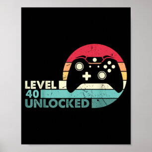 Affiche T-shirt Niveau 40 Débloqué Jeu Vidéo 40e Anniversa