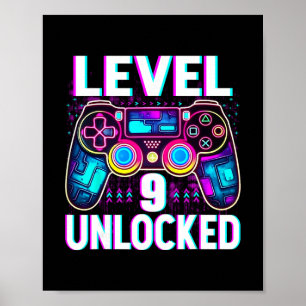Affiche T-shirt Niveau 9 Débloqué Drôle de Joueur de Jeu V