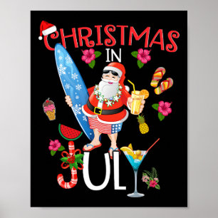 Affiche T Shirt Noël en Juillet Drôle de Père Noël Été Pla