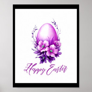 Affiche T-shirt œuf de Pâques rose en fleurs