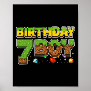 Affiche T-shirt pixel drôle garçon d'anniversaire 7e anniv