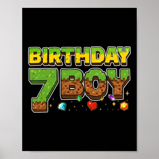 Affiche T-shirt pixel drôle garçon d'anniversaire 7e anniv (Devant)