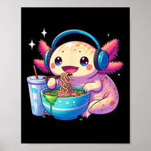 Affiche T-shirt pour enfants Anime Kawaii Axolotl mangeant
