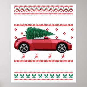 Affiche T-shirt Pull de Noël Arbre de Noël Vieux Véhicule 