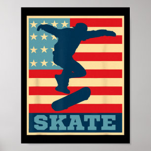 Affiche T Shirt Skateboard Drapeau Américain Tee Skater Sk