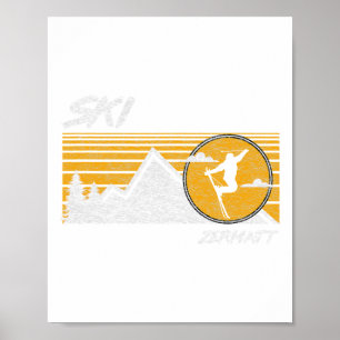 Affiche T-shirt Ski Zermatt Suisse Ski rétro