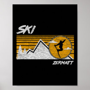 Affiche T-shirt Ski Zermatt Suisse Ski rétro
