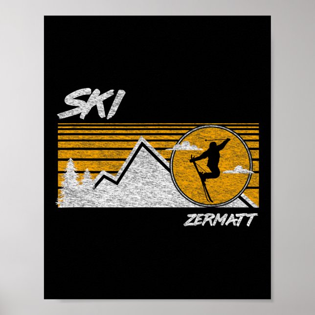 Affiche T-shirt Ski Zermatt Suisse Ski rétro  (Devant)