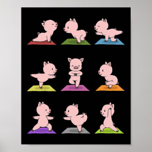 Affiche T-shirt sport de yoga de cochon drôle avec des por