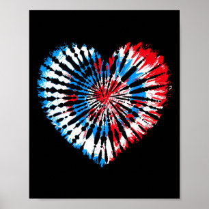Affiche T-shirt tie-dye cœur du 4 juillet drapeau américai