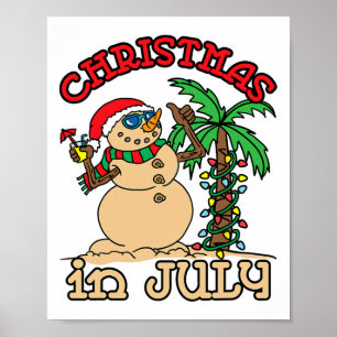 Affiche T-shirts de Noël en juillet Bonhomme de neige Sabl