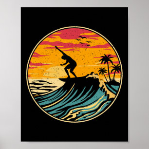Affiche T-shirts de surf de plage vintage surfeur rétro