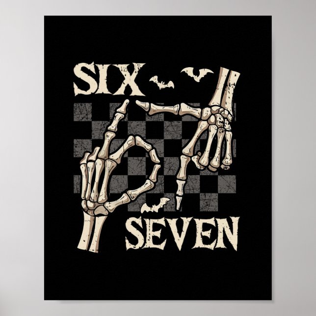 Affiche T-shirts drôles 67 Meme squelette main 6 7 Hallowe (Devant)