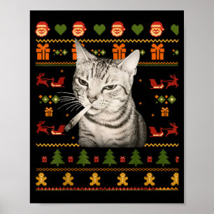 Affiche T-shirts drôles de chat qui fume pour Noël